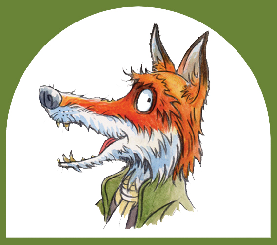 barking fox logo of cartoon fox face